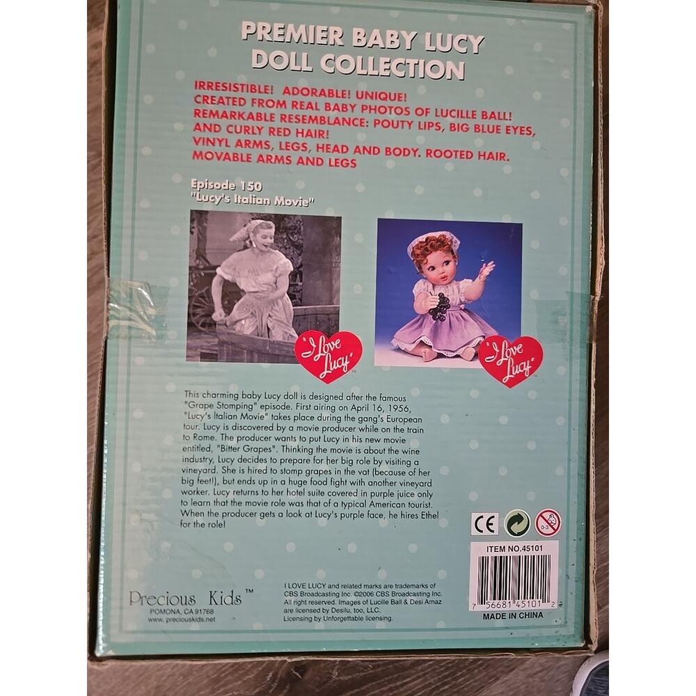 “I Love Lucy" Baby Lucy Doll - Grape Stomping Episode 150 open Box - Picture 3 of 8